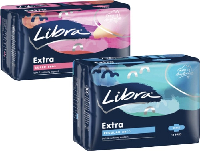 Libra Extra Pads with Wings Regular 14 Pack or Super 12 Pack