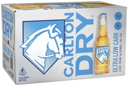 NEW Carlton Dry Ultra Low Carb Lager Bottles 24x330mL