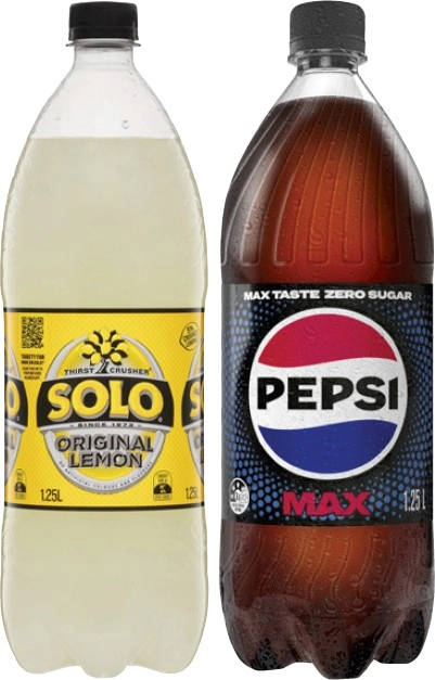 Pepsi, Solo or Sunkist Soft Drink 1.25 Litre