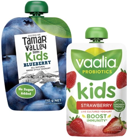 Tamar Valley Kids Greek Yoghurt Pouch 110g or Vaalia Kids Yoghurt Pouch 140g