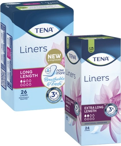 Tena Continence Liners Long Length 26 Pack or Extra Long 24 Pack