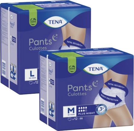 Tena Plus Continence Night Pants Size M or L 12 Pack