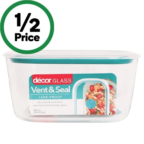 Decor Vent & Seal Glass Oblong 600ml – Clear & Teal