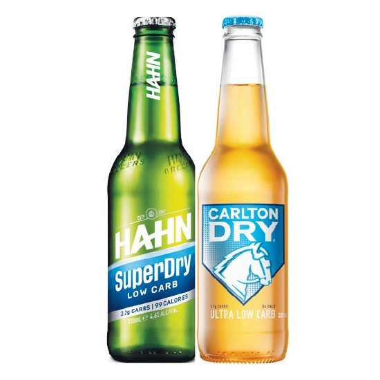 Hahn SuperDry Lager OR Carlton Dry Ultra Low Carb Bottles 6x330ml