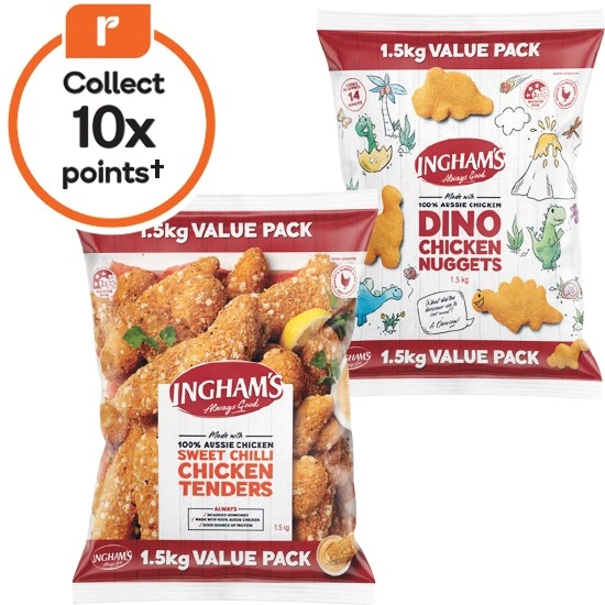 Ingham’s Original Chicken Nuggets, Tenders or Dino Nuggets 1.5 kg – From the Freezer