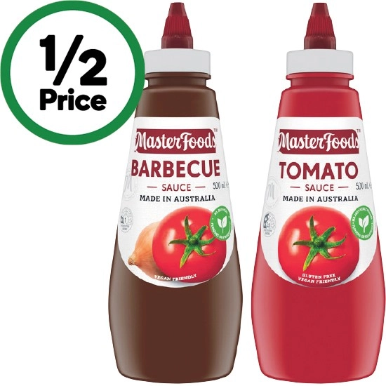 MasterFoods Tomato or Barbecue Sauce 475-500ml