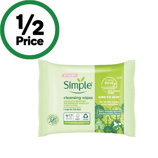 Simple Cleansing Face Wipes Pk 25