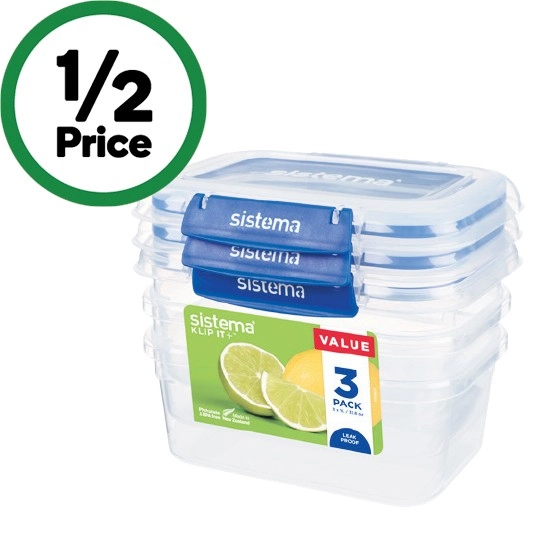 Sistema Klip It Plus Rectangle Container 1 Litre Pk 3