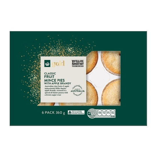 Woolworths Gold Apple Brandy Fruit Mince Pies Pk 6