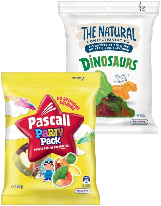 The Natural Confectionery Co. 130-230g, Pascall 150-300g or Sour Patch Kids Bag 190g Selected Varieties