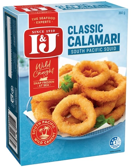 I&J Calamari or Squid 360g, Fish Tenders 320g, Squid or Fish Pops 250g Selected Varieties