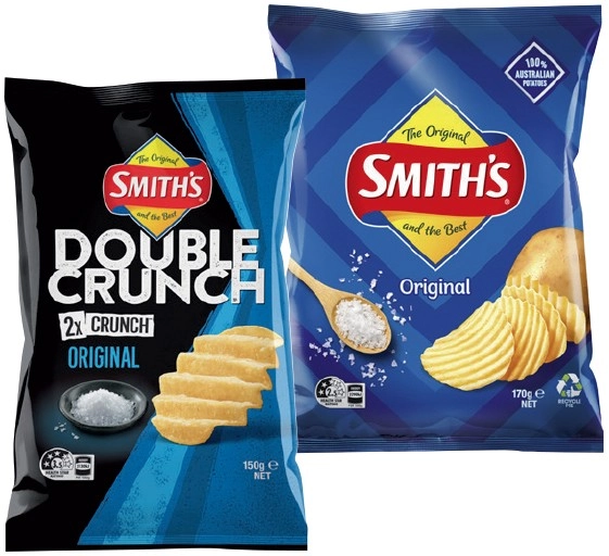 Smith’s Crinkle Cut Chips 150-170g or Double Crunch Chips 150g Selected Varieties