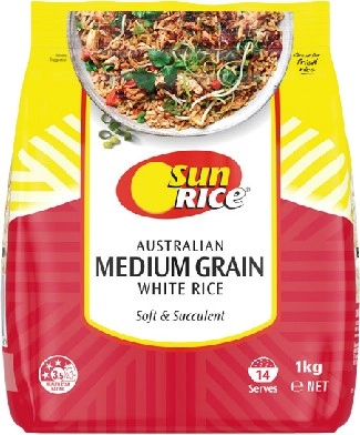 SunRice White or Brown Medium Grain Rice 1kg