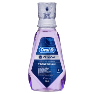 Oral-B Clinical Alcohol Free Fluoride Rinse Mouthwash Clean Mint 500mL