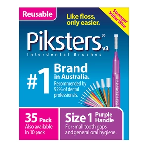 Piksters Interdental Brushes Size 1 Purple Handle 35 Pack