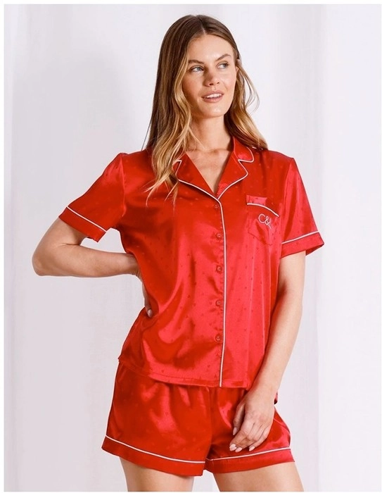 Chloe & Lola Luxe Satin PJ Set in Red Hearts