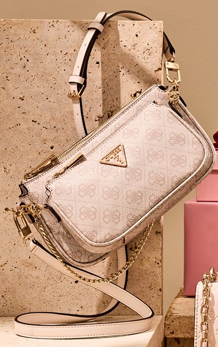 Guess Noelle Double Pouch Crossbody in Dove Logo