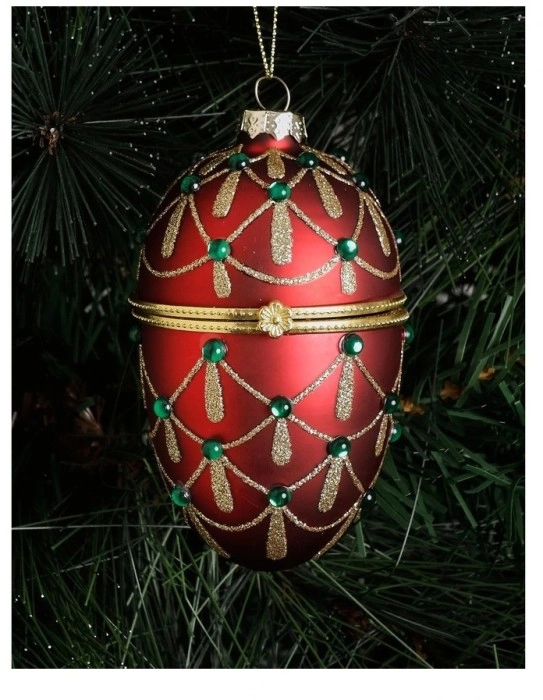 Heirloom Glass Gem Hinged Egg Ornament in Red