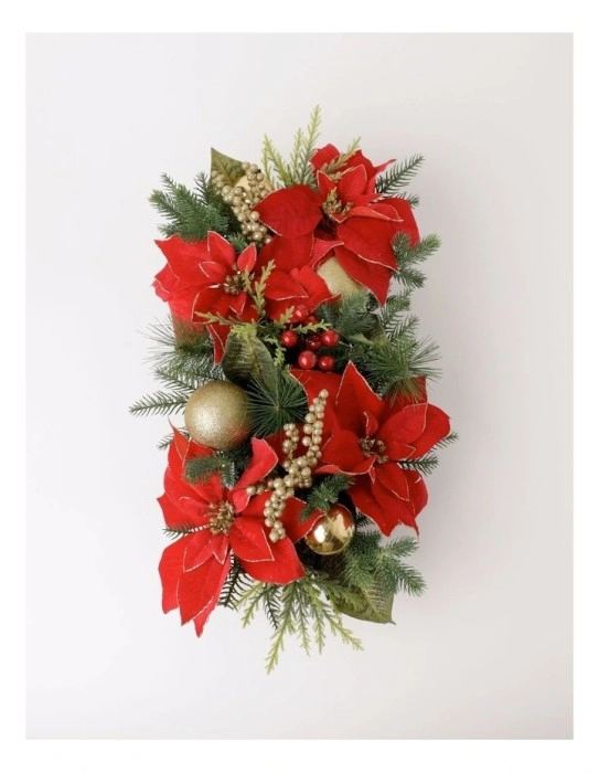 Heirloom Poinsettia and Berries Foliage Arrangement in Red