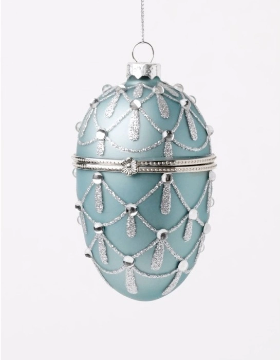 Luxe Glass Gem Hinged Egg Ornament in Blue