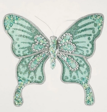 Luxe Velvet and Sequin Butterfly Clip in Mint