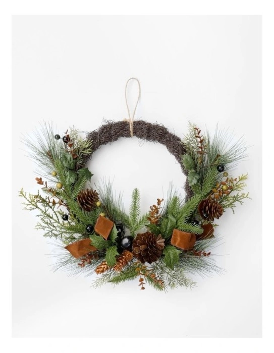 Myer Giftorium Harvest Jingle Bells and Faux Berries Half Wreath in Brown/Green