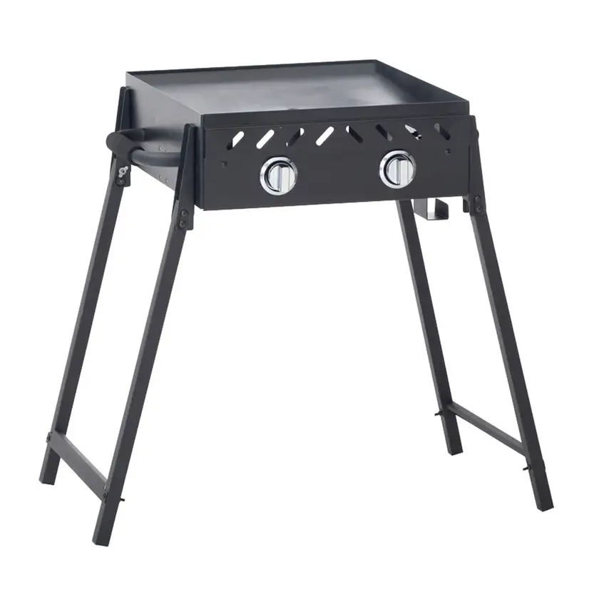 Grilled Solid Plate 2 Burner BBQ with Folding Legs