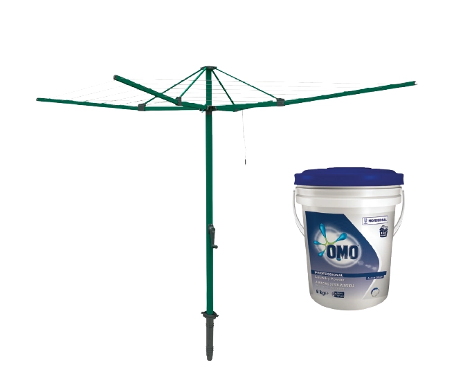 Hills Everyday Rotary Clothesline & Omo 8Kg Professional Laundry Powder Combo 37m