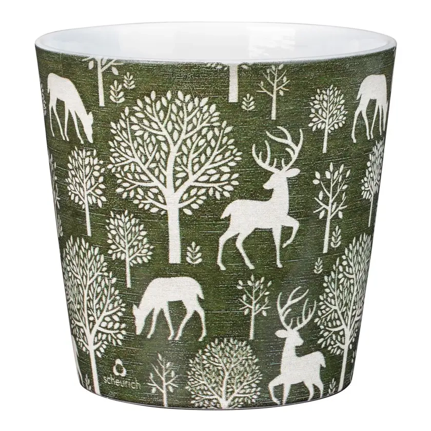 Srich 16cm Festive Pots Woodland Reindeer. Green