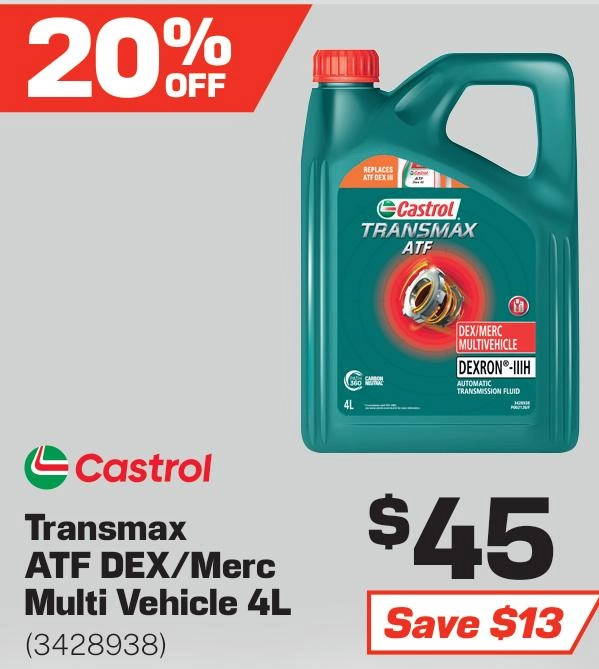 Castrol Transmax ATF Dex/Merc Multi-vehicle Automatic Transmission Fluid 4L - 3428938