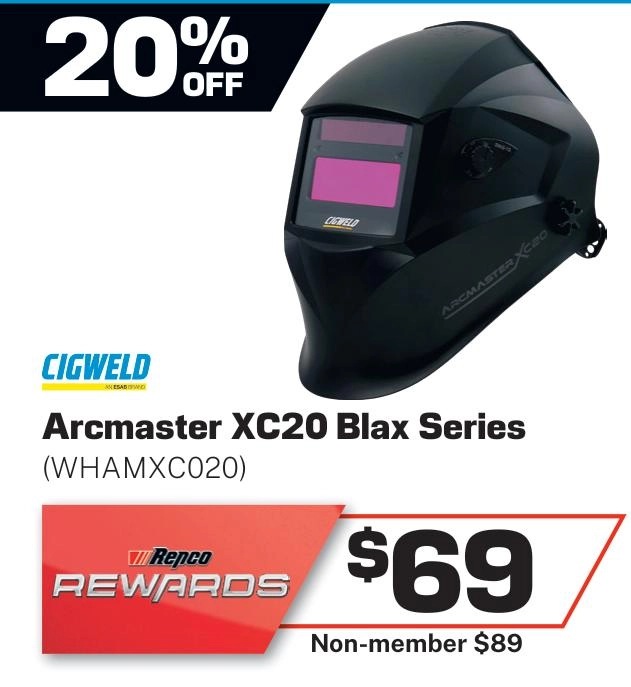 Cigweld Arcmaster Welding Helmet XC20 Blax Series - WHAMXC020