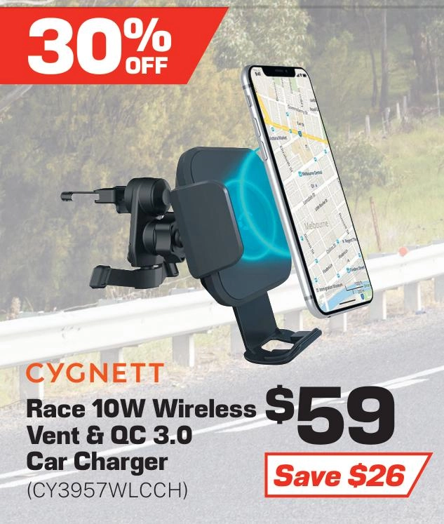 Cygnett 10W Wireless Vent Car Phone Holder & Charger - CY3957WLCCH