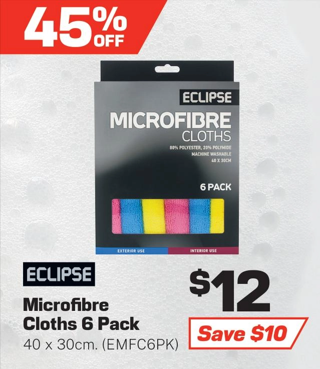 Eclipse Microfibre Cloths 40 x 30cm 6pk