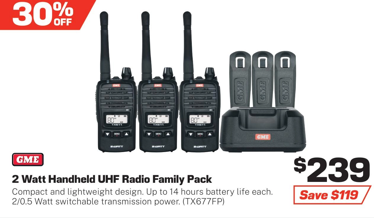 GME 2 Watt Handheld UHF Radio Family Pack - TX677FP