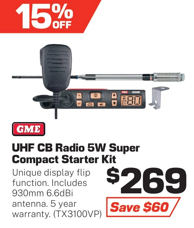 GME UHF CB Radio 5 Watt Super Compact Starter Kit - TX3100VP