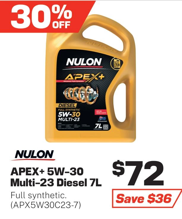 Nulon Apex+ Full Synthetic Multi-23 Diesel 5W-30 Engine Oil 7L - APX5W30C23-7