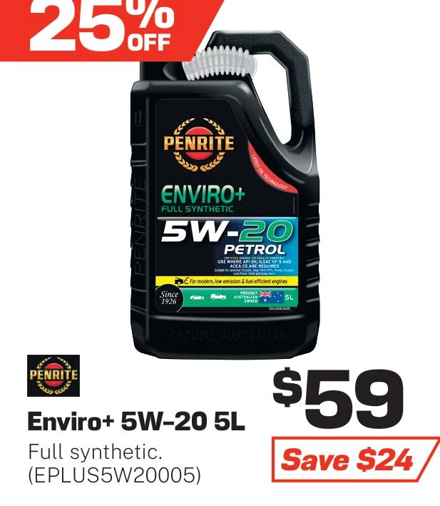 Penrite Enviro+ Full Synthetic 5W-20 Engine Oil 5L - EPLUS5W20005