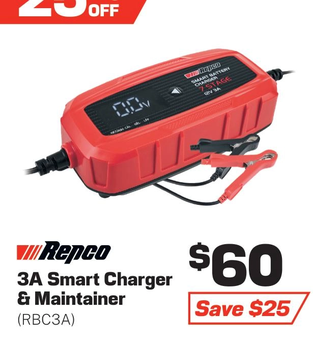 Repco 3A Smart Battery Charger & Maintainer - RBC3A