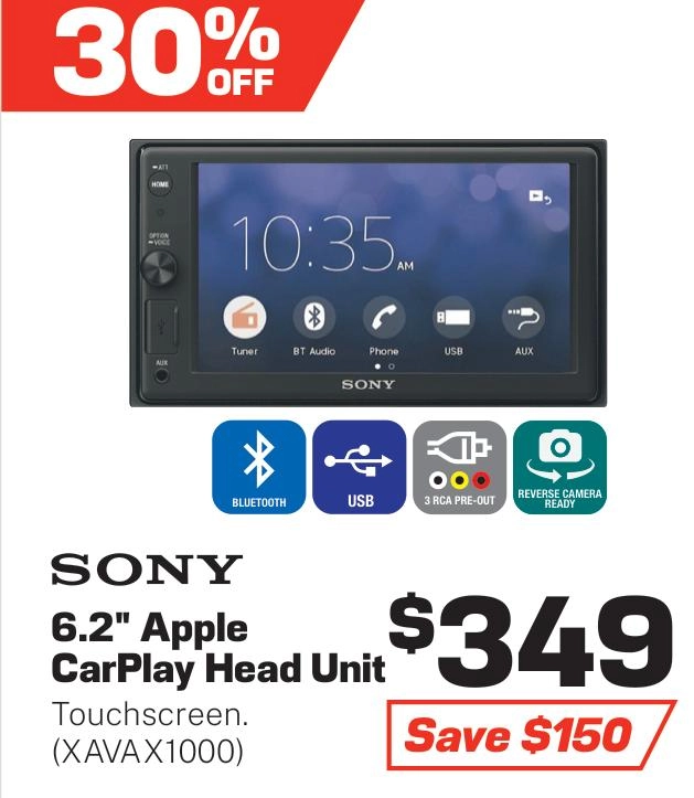 Sony 6.2Inch Touchscreen Apple CarPlay Head Unit - XAVAX1000