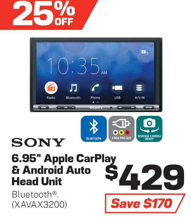 Sony 6.95 Inch Touchscreen Apple CarPlay/Android Auto Head Unit - XAVAX3200