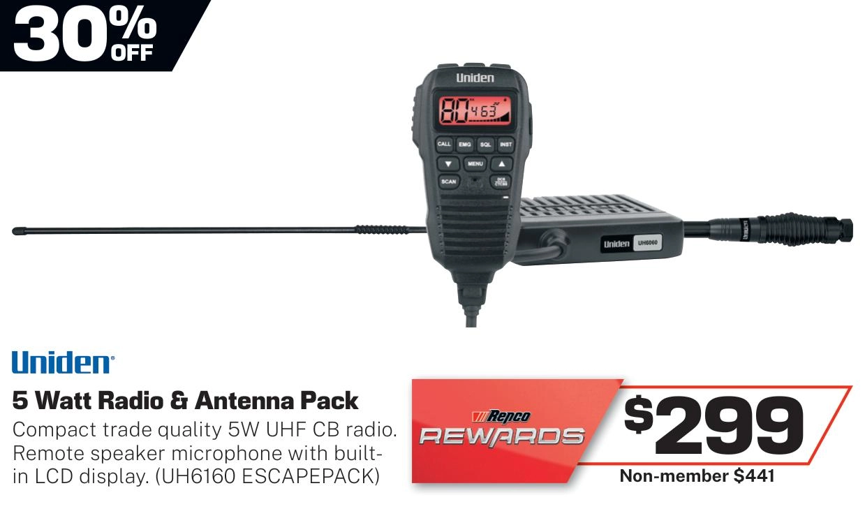 Uniden 5 Watt Radio & Antenna Pack