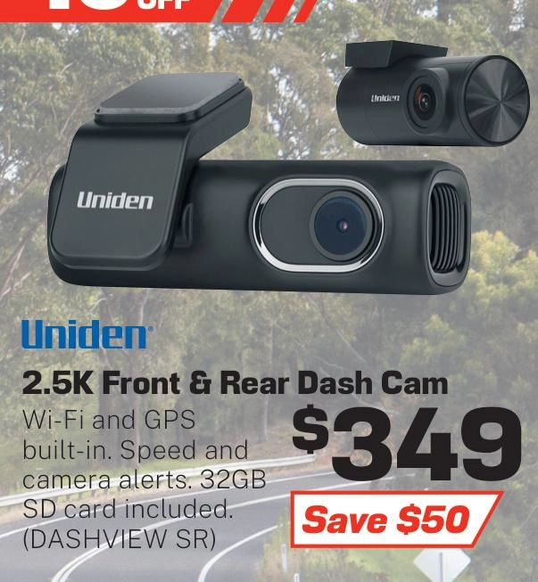 Uniden Dash Cam 2.5K Front & Rear - DASHVIEW SR