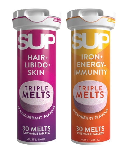 SUP Hair + Libido + Skin or Iron + Energy + Immunity Triple Melts 30 Chewable Tablets