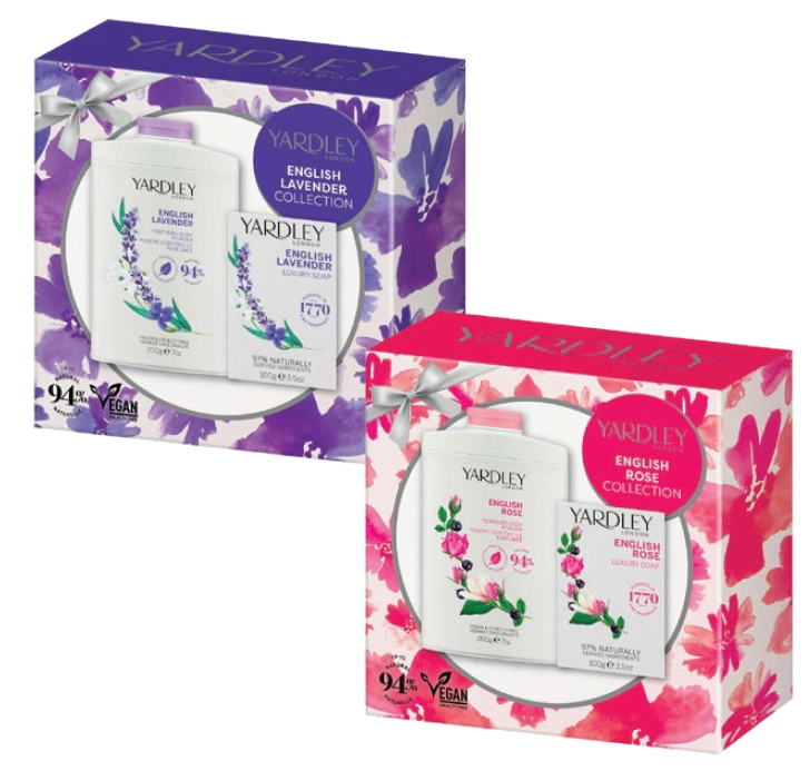 Yardley English Lavender or Rose Body Powder 200g & Soap 100g Gift Set 2 piece