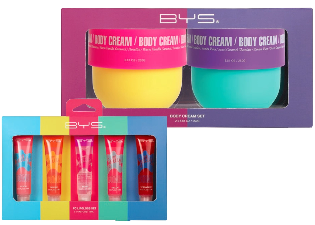 BYS Neon Jelly Bomb Lipgloss Set 5 Piece, Neon Body Cream Set 2 Piece