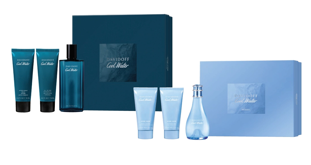 Davidoff Cool Water Man EDT 125ml Gift Set 3 Piece, Cool Water Woman EDT 100ml Gift Set 3 Piece