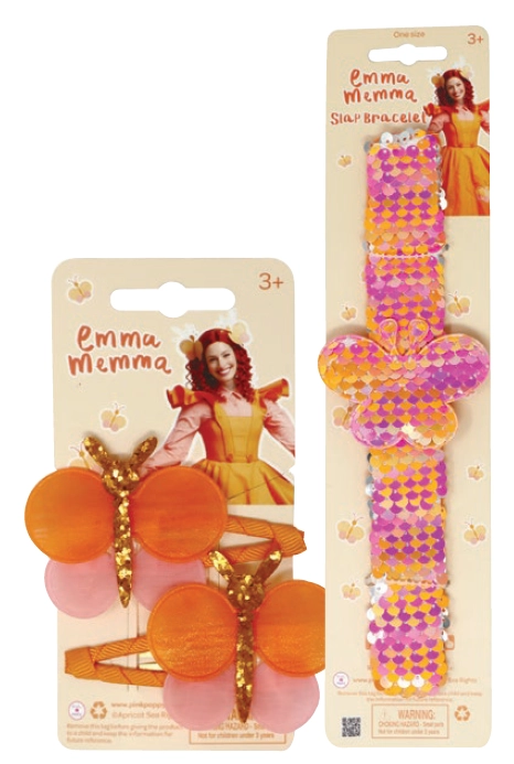 Emma Memma Butterfly Hair Clips 2 Pack, Sequin Slap Bracelet