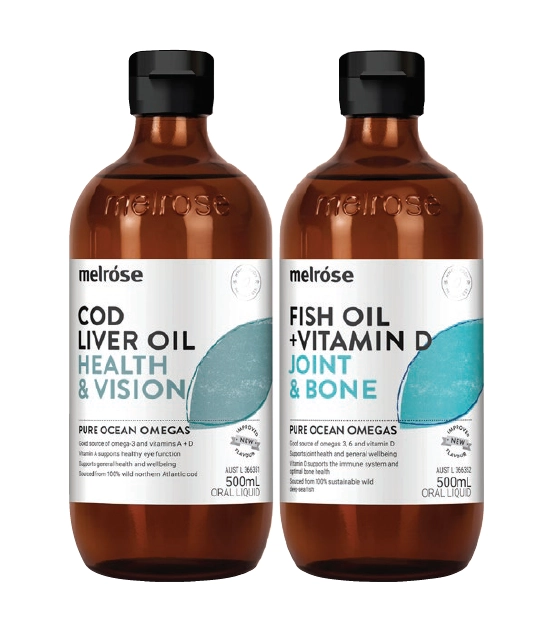 Melrose Cod Liver Oil Health & Vision or Fish Oil + Vitamin D Joint & Bone 500ml