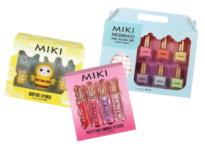 Miki Busy Bee Lip Pack, Pretty Bow Shimmer Lip Gloss Set, Mermaid Nail Polish Set