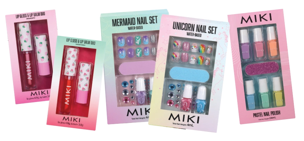 Miki Lip Duo Strawberry or Watermelon, Mermaid or Unicorn Nail Set, Pastel Nail Polish Set